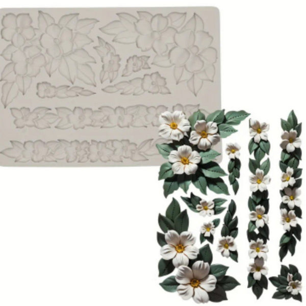 Silicon Mould - Flowers with Border