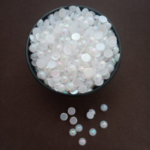 Half Round Beads - White Rainbow Shine