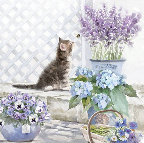 Cat and Flowers 33 X 33 cm