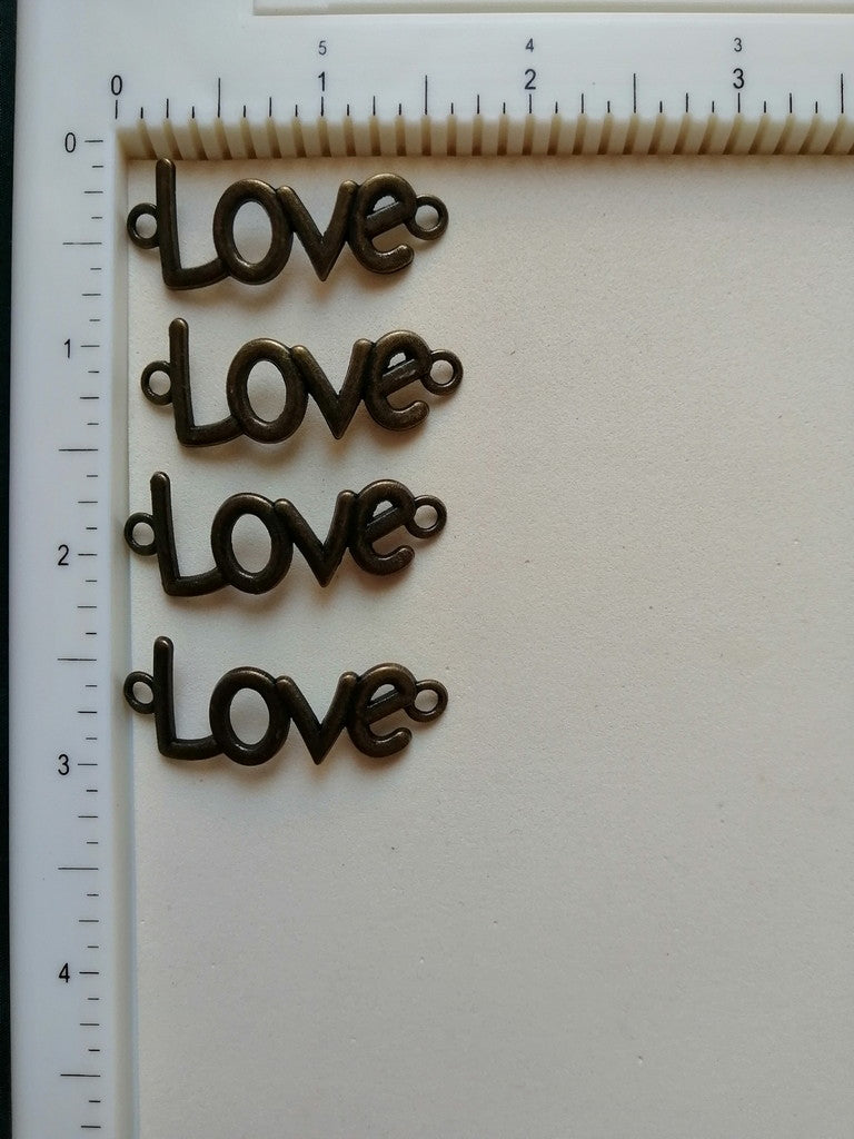 Metal Charms - Love, 4 Pieces