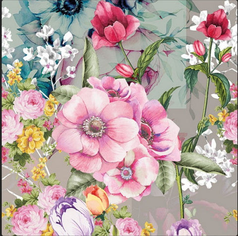 Flowers with Grey Background 33 X 33 cm