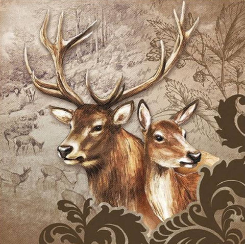 Deer Couple Brown 33 X 33 cm
